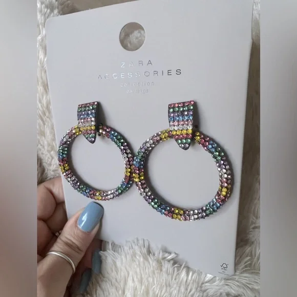 ZARA Accessories Collection Rhinestone Hoop Earrings - Picture 3 of 9